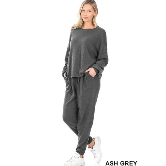 100% Premium Cotton Relaxed Lounge Set ASH GREY - Picture 5 of 6